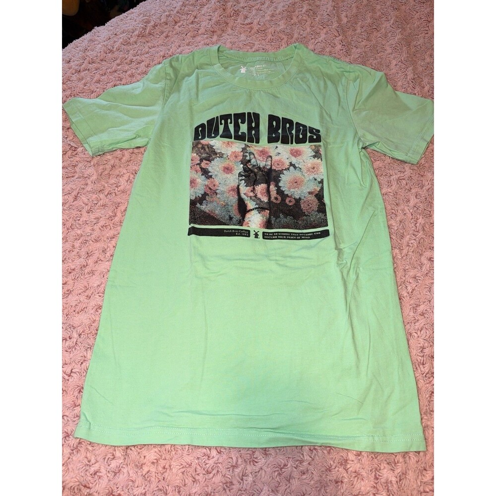 Dutch Bros Mint Green Peace Sign Small T-Shirt Casual Coffee Hippie Psychedelic
